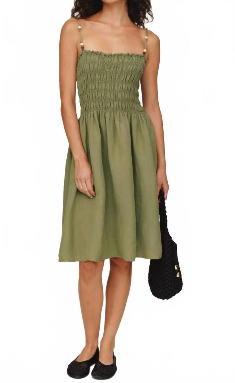 NEW BELLA DAHL smocked dress with beaded strap in olive leaf